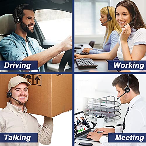 Trucker Bluetooth Headset with Microphone Noise Cancelling, V5.0 Wireless Headset with Charging Base 17 Hrs Talk Time, Black