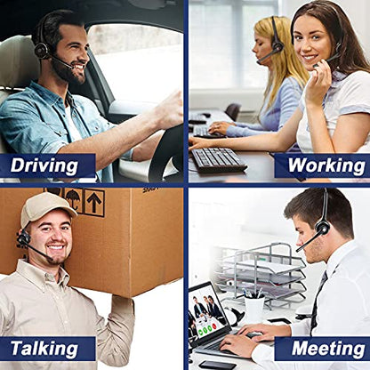 Trucker Bluetooth Headset with Microphone Noise Cancelling, V5.0 Wireless Headset with Charging Base 17 Hrs Talk Time, Black