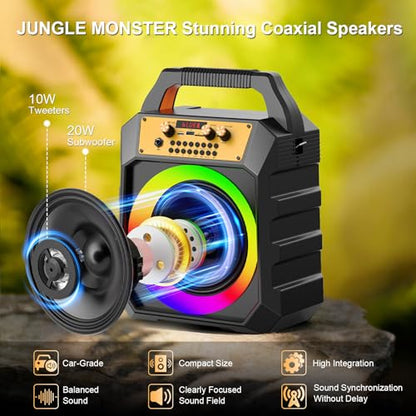 JM Portable Karaoke Machine 2-Way Coaxial Driver Speaker with 2 Mics-Black | Portable,Rechargeable,Bluetooth,TF/SD/USB,AUX,FM,4000mAh,5 Light Modes - color: Black