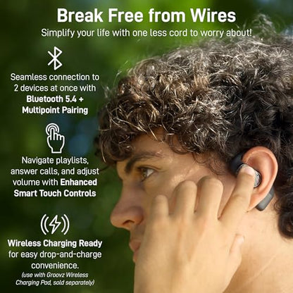 Groovz Open-Ear Plus True Wireless Headphones with Battery Display - Designed & Engineered in the USA - Multi-Point Pairing Bluetooth Open Ear Earbuds Compatible with Apple & Android - Floral - color: Floral