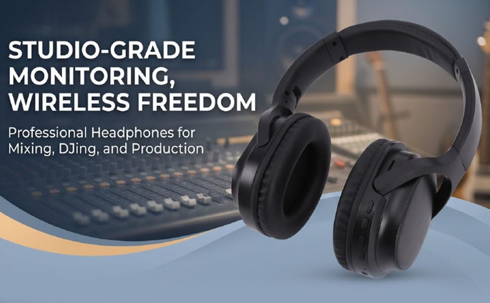 Zopsc Wireless Bluetooth 5.4 Studio Monitor Headphones Over Ear, 40mm Drivers HiFi Stereo, Wired Wireless Headset for Recording Mixing DJ Guitar Amp PC, 6.35mm 3.5mm.
