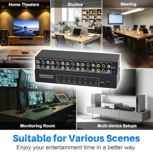 8-Way Composite AV RCA Switcher, 8 in 2 Out Automatic Switch Box | Video L/R Audio Selector 8x2 8 Port AV Selector RCA Switch for HDTV LCD DVD STB Game Consoles (8 in 2 Out) - size: 8 IN 2 OUT