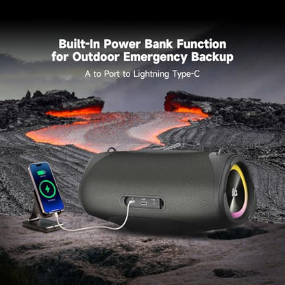 TAZATA Speakers Bluetooth Wireless Outdoor,120W Loud Sound with Deep Bass | IPX7 Waterproof Floating, BT 5.3 Boombox, 105dB Large Subwoofer, 11H, RGB Lights, Portable Speaker for Party, Kayaking, Beach - color: MAX-black