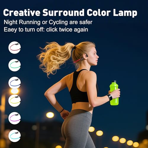 Swimming Headphones, Night Running Bone Conduction Earphones with 6 color LED Strip, Bluetooth 5.4 & IP68 Waterproof/32G MP3 Memory/8H Playtime Wireless Open-Ear Headphones for Swim Cycling Marathon