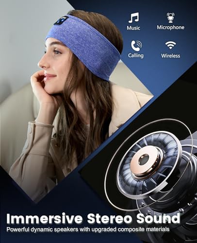 Perytong Sleep Headphones with Bluetooth 5.4 Headband, Wireless Sleeping Headphones for Side Sleepers, Sweat-Proof Sport Headband Headphones with Built-in Speakers for Yoga Running Travel - color: TwilightBlue