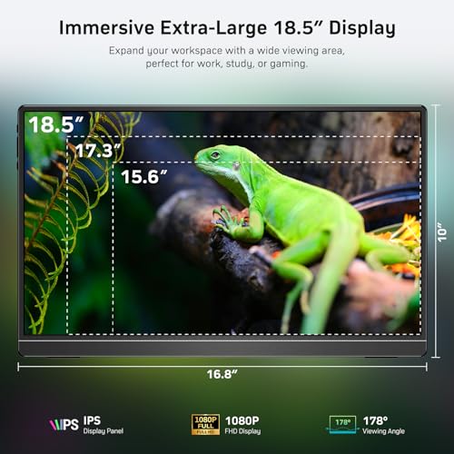 Anyuse 18.5" 100Hz FHD IPS USB-C HDMI Portable Monitor | 18.5" FHD IPS 100Hz, built-in stand & dual speakers, USB-C/HDMI, for PC/Phone/PS5/Xbox/Switch, travel gaming. - size: 18.5''