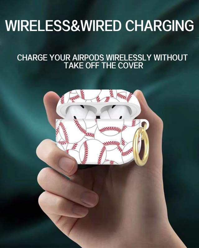 Compatible with AirPod Pro 2nd//1st Generation Case Cover with Key Chain,Full Protective Shockproof Wireless Headphone Case for Airpod Pro 2023/2022/2019(Baseball Wallpaper) - color: Baseball Wallpaper