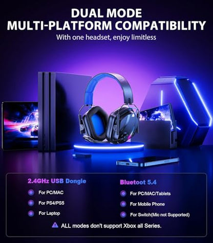 Vakedy Wireless PS5 Headset, 20ms Low Latency & BT 5.4 and 2.4GHz USB