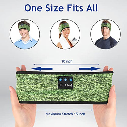 LC-dolida Sleep Headphones Wireless Bluetooth Headband Headphones for Sleeping Music Band Cozy Sleep Mask with Thin HD Stereo Speakers Perfect for Side Sleepers(Olive) - color: Olive