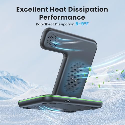 WAITIEE Foldable Wireless Charger for iPhone 17 16 15 14 13 12 11 X 8, 3 in 1 Charging Station for Apple Watch & for AirPods (Black) - color: Black
