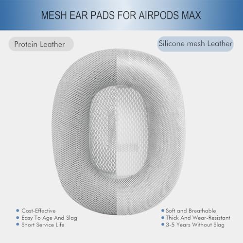 GEVO Upgraded Ear Cushions Replacement Earpads for Apple AirPods Max Headphones, Mesh Fabric Ear Pads Cover with Memory Foam and Magnet for AirPods Max (Silver) - color: Silver
