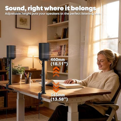 Desk Clamp Speaker Stand for SONOS Era 100 SL, Era 100 and Era 300 - Height Adjustable Desk Speaker Mount,Concealed Cable Management, Max Load 11 lbs, Pack of 2, Black