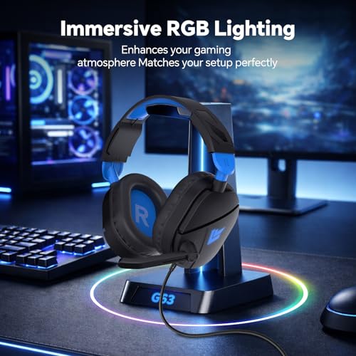 QXQ Wired Gaming Headset for PS5/PS4/PC/Switch - 3.5mm Over-Ear Headphones with Noise-Canceling Mic - RGB LED Light - Deep Bass Stereo Surround Sound - Soft Memory Foam Earpads (Dark Blue) - color: Dark Blue