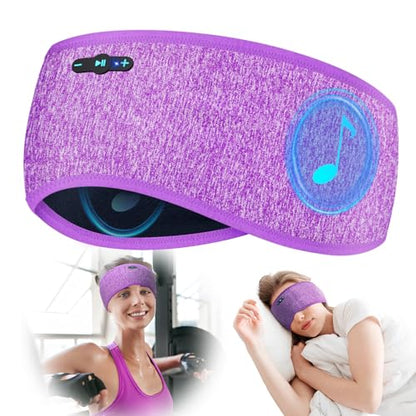 Sleep Headphones Bluetooth 6.0 Wireless Headband for Side Sleepers (Purple) | 200mah cell for 20hr playback, 3mm ultra-thin speaker & mic, HD stereo, removable & washable, 2-in-1 sport & sleep headband - color: Purple