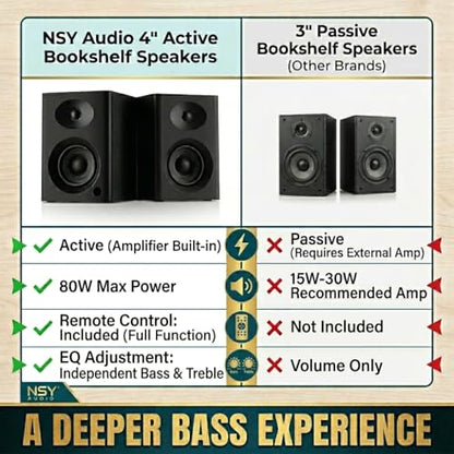 4-Inch Powered Bluetooth Bookshelf Speakers, Walnut - color: Black