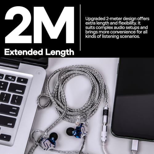 Linsoul Tripowin Zonie 16 Core Silver Plated IEM Cable, 2m Length | Extended Earbud Cord, HiFi Wired Earbuds Earphone Cable, in Ear Monitor Wire for Audiophile Musician, 2Pin - style: 2Pin