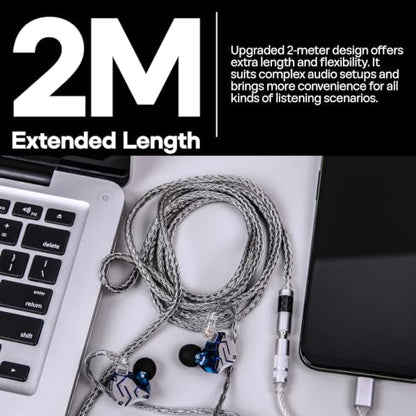 Linsoul Tripowin Zonie 16 Core Silver Plated IEM Cable, 2m Length | Extended Earbud Cord, HiFi Wired Earbuds Earphone Cable, in Ear Monitor Wire for Audiophile Musician, 2Pin - style: 2Pin