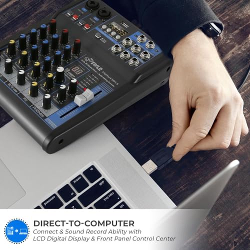 Pyle Professional Audio Mixer Sound Board Console System Interface 4 Channel Digital USB Bluetooth MP3 Computer Input 48V Phantom Power Stereo DJ Studio Streaming FX 16-Bit DSP Processor - PMXU43BT.5 - size: 4