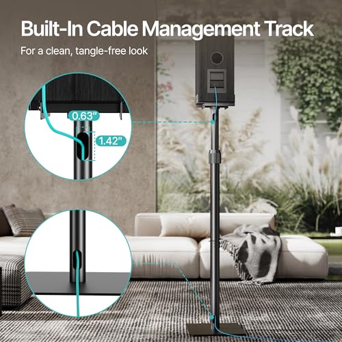 Height-Adjustable Speaker Stands Pair, Black | Height Adjustable from 33.4" to 44", 11LBS Capacity, Surround Sound Speaker Stands, Cable Management, 1 Pair