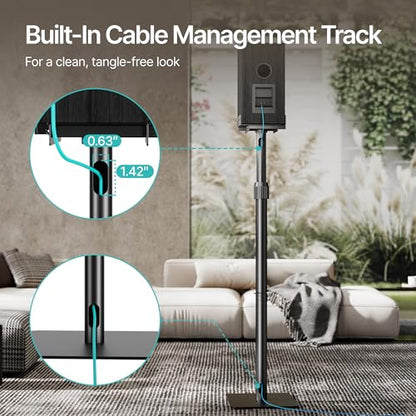Height-Adjustable Speaker Stands Pair, Black | Height Adjustable from 33.4" to 44", 11LBS Capacity, Surround Sound Speaker Stands, Cable Management, 1 Pair