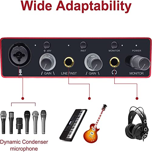 Audio Interface USB Audio Interface with Mic Preamplifier USB Audio Mixer Recorder with 48V Phantom Power, 24 Bit, Support Tablet, Computers and Other Equipment Recording （NO DAW Software included）