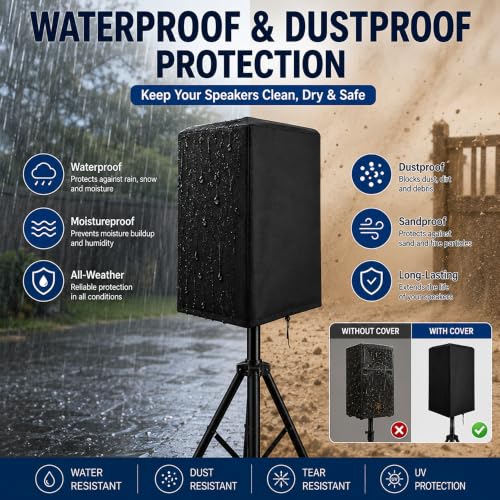 2PCS Speaker Cover for EV ZLX-12P 2013-Present, Water Resistant PA Speaker Cover, Heavy Duty Dust Cover with Side Zipper, Outdoor Indoor Storage Cover
