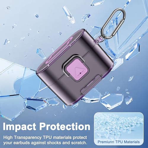 [with Safety Lock] for Sony WF-1000XM6 Case Cover, Soft TPU Clear Protective Earbuds Case with Cleaning Kit & Carabiner, Wireless Charging Headphone Accessories for Men Women(Clear Purple) - color: Clear Purple