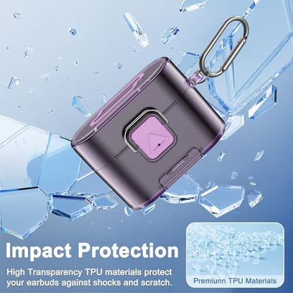 [with Safety Lock] for Sony WF-1000XM6 Case Cover, Soft TPU Clear Protective Earbuds Case with Cleaning Kit & Carabiner, Wireless Charging Headphone Accessories for Men Women(Clear Purple) - color: Clear Purple
