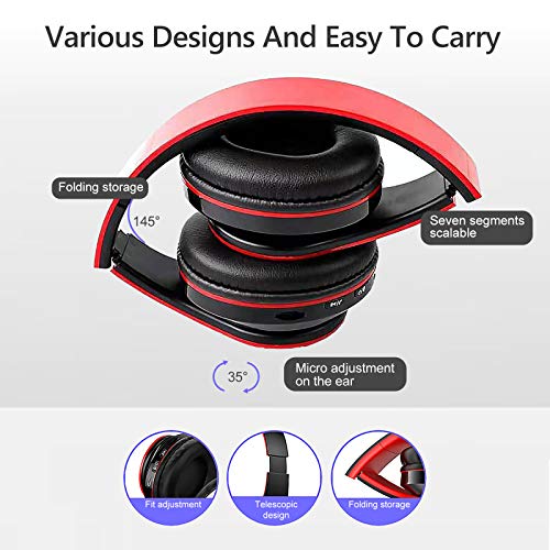 Kids Bluetooth Over Ear Headphones with LED Lights, Red | Built-in Mic, Bluetooth 5.0, Wired and Wireless Foldable Stereo Headphones for Classroom, Office, Tablet, Airplane,Travel - color: Red Black