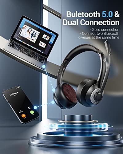 JIAMQISHI Wireless Headset with AI Noise Cancelling Microphone Bluetooth Headset - Bluetooth V5.2 Headphones with Mic Mute for Computer/Laptop/PC/iPhone/Android/Cell Phones (Without USB Dongle) - color: Dark