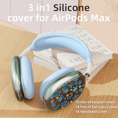 Cute Sea Turtles Clear Case for Airpods Max Headphones Unique Design Soft TPU Ear Cups Cover Anti-Scratch Silicone Ear Pad Protective Case Blue Ocaen Headband Cover for Apple Airpods Max - color: Seaweed turtle 02
