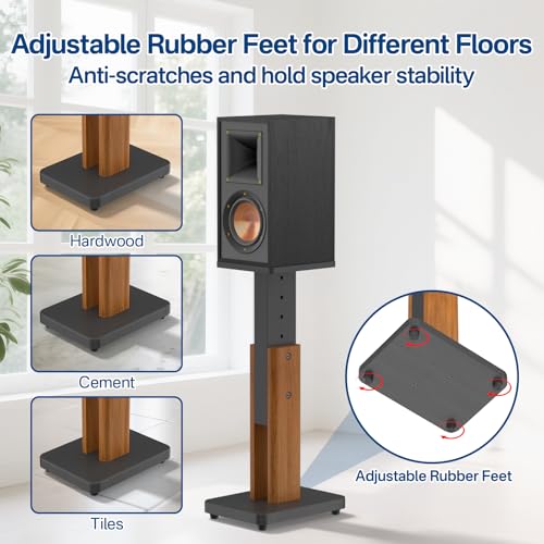 Height Adjustable Speaker Stands Pair for Studio Monitor & Bookshelf Speaker Stands-Wood Grain Floor Speaker Stands for Klipsch, ELAC, JBL, KEF, Edifier Surround Sound Speaker Stand Up to 50 Lbs