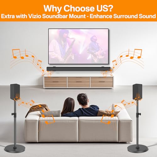 Heavy-Duty Bookshelf Speaker Stands for Vizio Speaker Stands Pair with Vizio Soundbar Mount for Surround Sound - Adjustable Floor Speaker Stands for Vizio Rear Speaker Stands with Cable Management