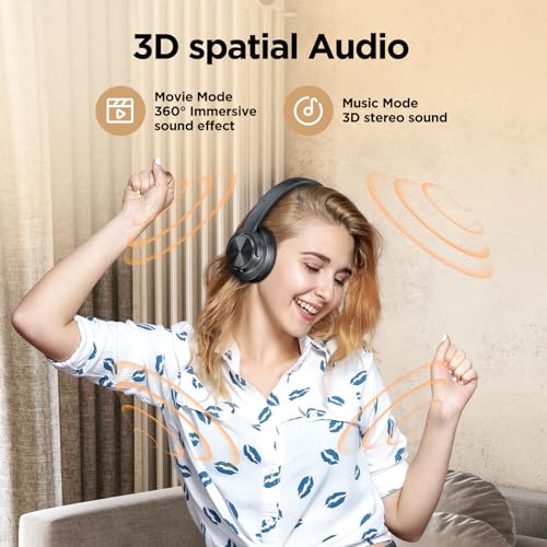 Hybrid Active Noise Cancelling Headphones 130H Wireless Over Ear Headphones | Bluetooth, Hi-Res Sound, Deep Bass, Spatial Audio, Dual Connection, Custom EQ via App, Comfortable Fit for Travel Home Office - color: Black