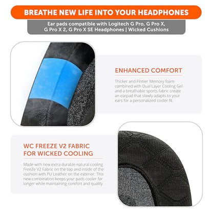 WC Freeze G Pro X - Angled Cooling Gel Earpads for Logitech Gpro X | Made by Wicked Cushions | Extreme Comfort, Angeled Design, New Freeze V2 Cooling Fabric, Extra Thick | Black Camo - color: Black Camo