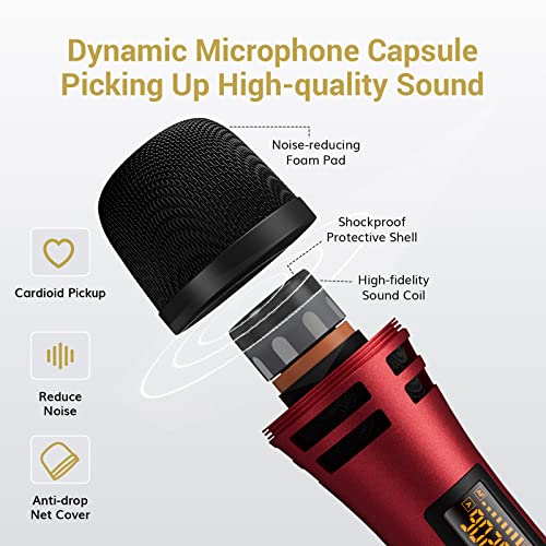 TONOR Wireless Microphones, Dual UHF Karaoke Microphone System, Microfonos Inalambricos with Rechargeable Receiver, Cordless Dynamic Mics Set for Singing, Wedding, Party, 200ft TW320, 2 Mics Grey&Red - style: Dual Mic Grey Red