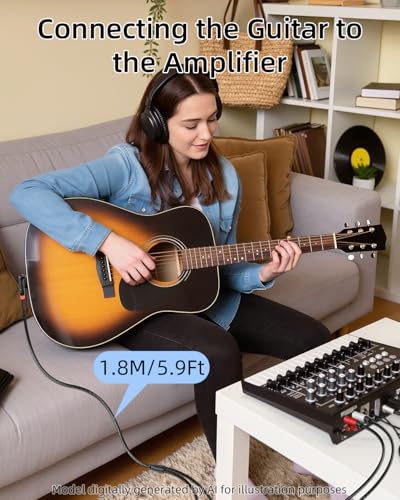 Guitar Cable Right Angle 1/4 inch TRS Stereo to Dual 1/4 inch TS Mono Insert Cable,Stereo Y Splitter Cable,90 Degree 6.35mm Male to Dual 6.35mm Male Audio Cord(5.9FT/1.8M) - style: 90 6.35 TRS to Dual 6.35 TS(5.9FT/1.8M)