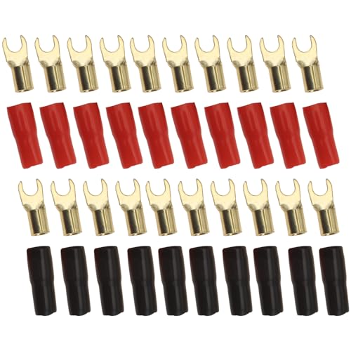 10 Pairs Wire Cable Terminal Plug 8GA Spade Terminal for Speaker Connectors Terminal Plug (Black, Red)