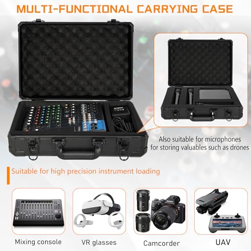 17 Inch Hard Carrying Storage Case | Ideal for Microphone & Camera Gear Transportation, DJ Mixer Case with Customizable Pre-Diced Foam, 17 X 12 X 6 Inch, Black - size: Inner：16.5''X 11.5''X 5.5''