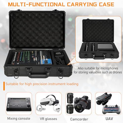 17 Inch Hard Carrying Storage Case | Ideal for Microphone & Camera Gear Transportation, DJ Mixer Case with Customizable Pre-Diced Foam, 17 X 12 X 6 Inch, Black - size: Inner：16.5''X 11.5''X 5.5''