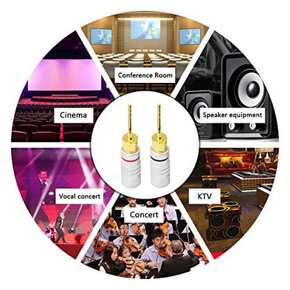 CERRXIAN Gold Plated 2mm Banana Plug Screw Type Audio Speaker Pin Plugs Cable Connector Adapter(4pcs)