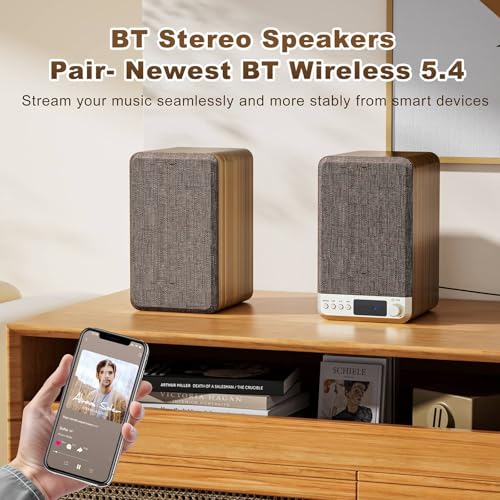 Powered Bookshelf Speakers for Turntable Vinyl Record Player | 30W*2, 3.5 Inch Woofer, AUX/RCA/BT Wired & Wireless Input, Compact Desktop HiFi Stereo Sound Active Speakers for Computer PC - size: 3.5 Inch Woofer
