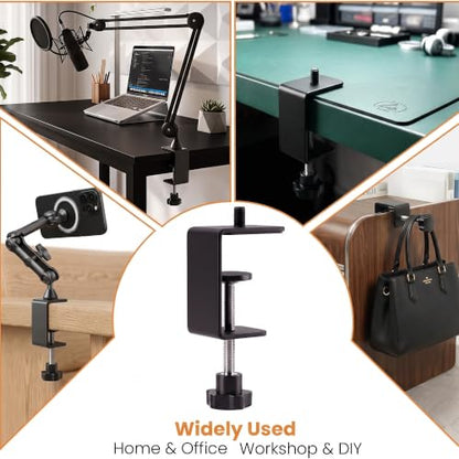 2-Pack Heavy Duty Adjustable C-Clamp with M10 Stud Mount - Steel Desk Clamp for Lamp, Microphone, Light Poles & Table | Multi-Purpose Clamps for Secure Mounting - size: 10 mm Stud