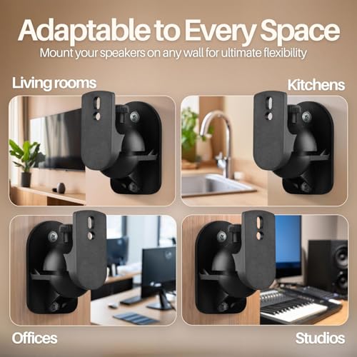 TNP Universal Satellite Speaker Wall Mount Bracket Ceiling Mount Clamp with Adjustable Swivel and Tilt Angle Rotation for Home Theater Surround Sound System Satellite Speakers - 6 Pack, Black - color: Black, size: 6 Pack