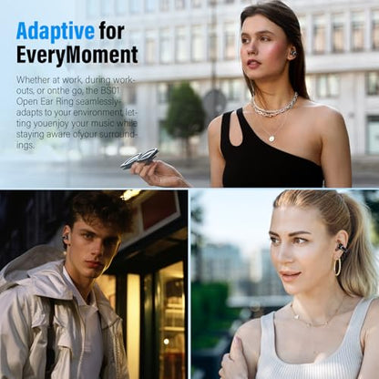 Clip On Ear Buds,Open Ear Headphones,Bluetooth 5.4 HiFi Stereo Clip Earbuds | 42H, LED Display Wireless EarBuds, Comfortable Lightweight, IP7 Waterproof Earphones, Earbud for Workout Running, Black