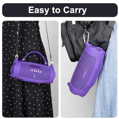 Silicone Cover Case Compatible with Charge 6 Portable Bluetooth Speaker, Portable Protective Travel Case with Shoulder Strap and Carabiner for Charge 6 Wireless Speaker Accessories (Purple)
