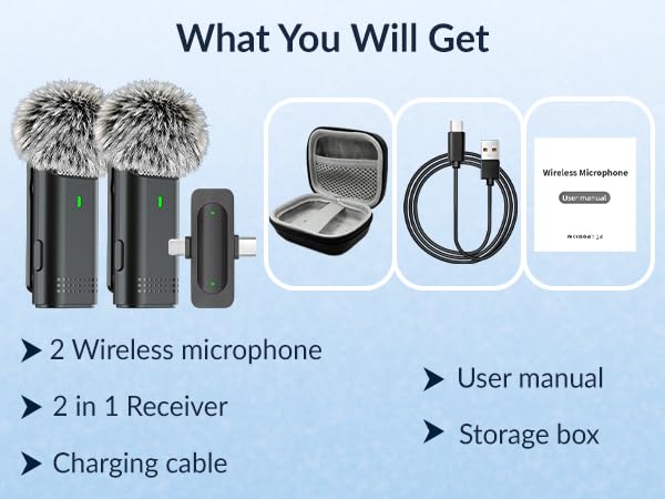 Wireless Lavalier Microphone for iPhone USB C Lav Mic for iPhone 17 16 Android Phone Microphone Video Recording TikTok Vlog Noise Canceling Clip On Microphones (Black, M6-2 in 1)