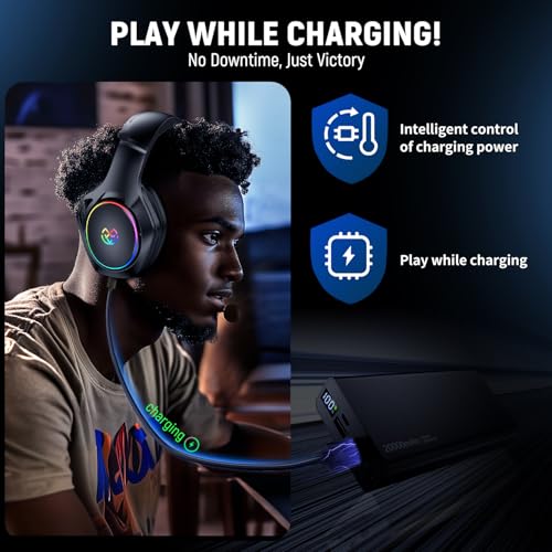 Tatybo Wireless Gaming Headset for PS5 PC, Dual Mode, Low Latency, Black | 7.1 Surround Sound, Bluetooth+2.4GHz Gaming Headset, Noise-Canceling Mic for FPS, 40Hrs for Switch, Mobile, Laptop - color: Black