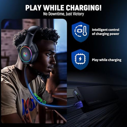 Tatybo Wireless Gaming Headset for PS5 PC, Dual Mode, Low Latency, Black | 7.1 Surround Sound, Bluetooth+2.4GHz Gaming Headset, Noise-Canceling Mic for FPS, 40Hrs for Switch, Mobile, Laptop - color: Black