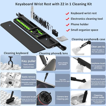 22 in1 Electronics Cleaning Kit with Ergonomic Keyboard Wrist Rest - color: Black